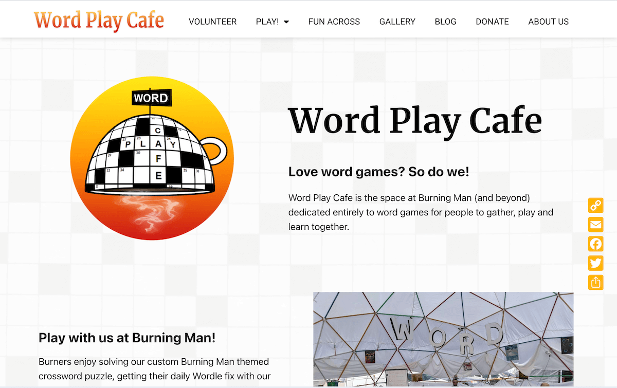 Word Play Cafe website home page
